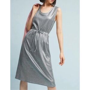 Anthropologie Dolan Left Coast Women's Knit Metallic Silver Dress Size XL